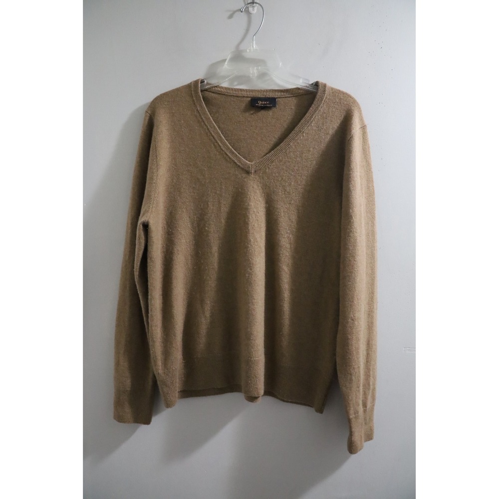 Quince 100% Mongolian Cashmere V-Neck Sweater Camel Tan Brown Womens Large
